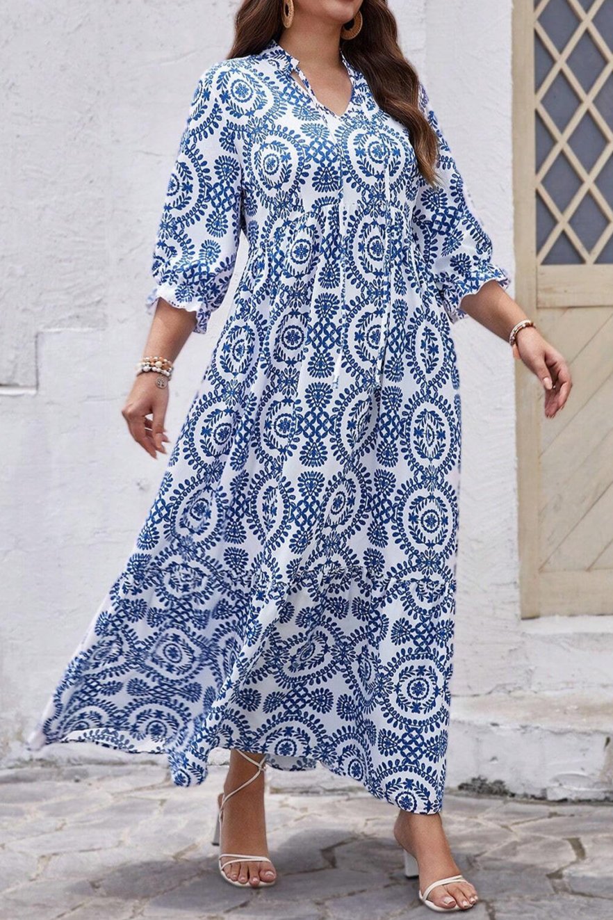 Geometric V-Neck Maxi Dress Plus Size