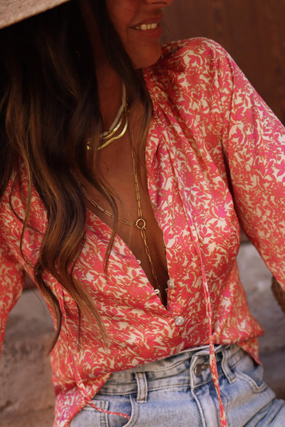 Floral Bubble Sleeve Buttoned Shirt