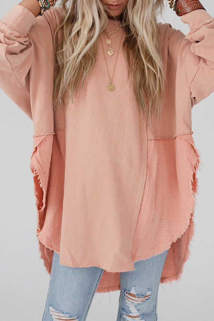 Crinkle Patchwork Raw Edge Blouse