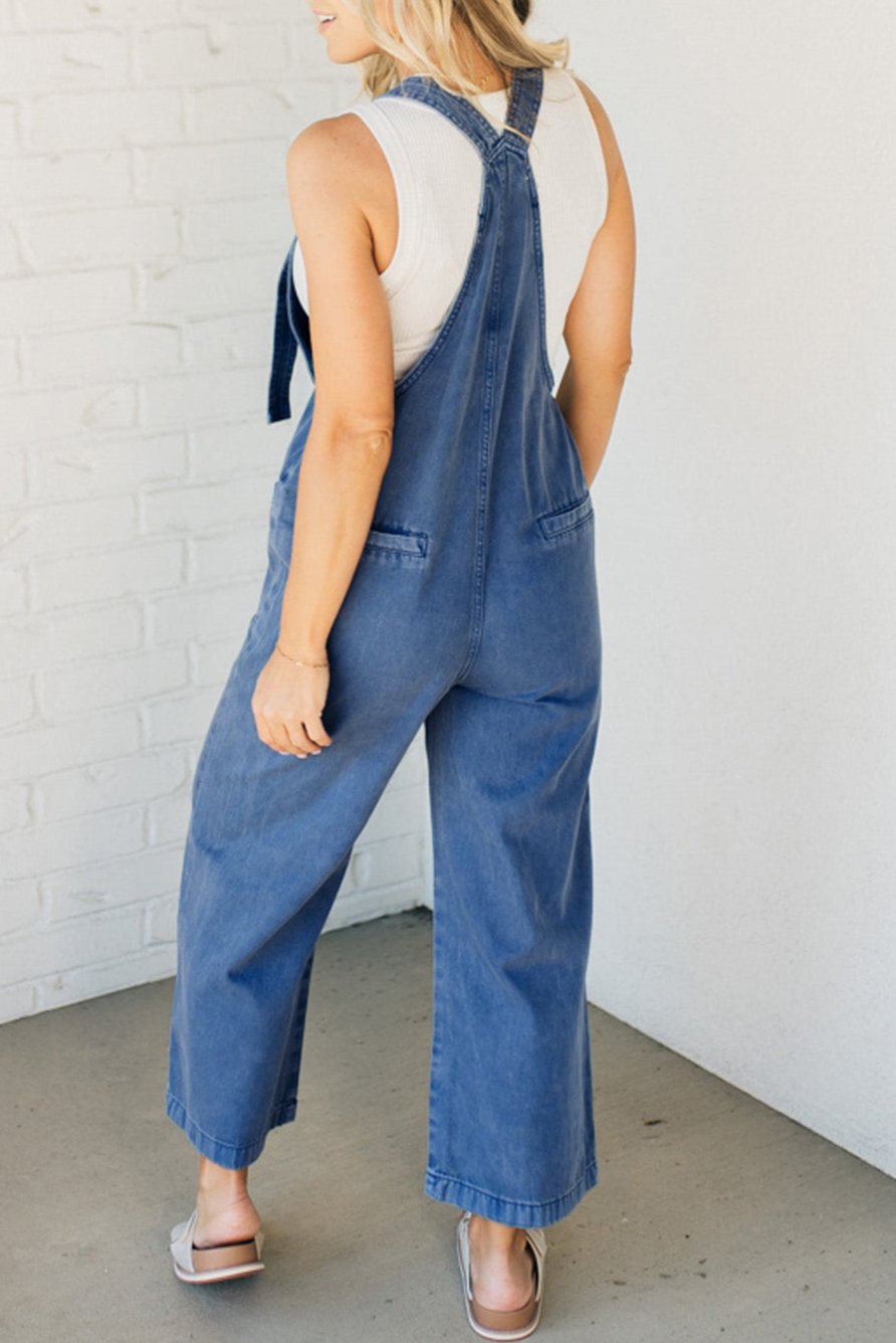 Denim Mineral Wash Wide Leg Overalls