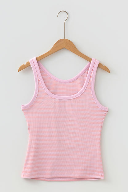 Stripe Ribbed Knit Sleeveless Tank Top