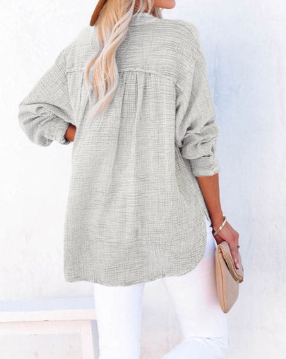 Gauze Long Sleeve Henley Top