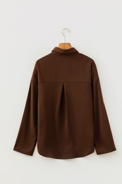 Solid Decorative Button Up Long Sleeve Shirt