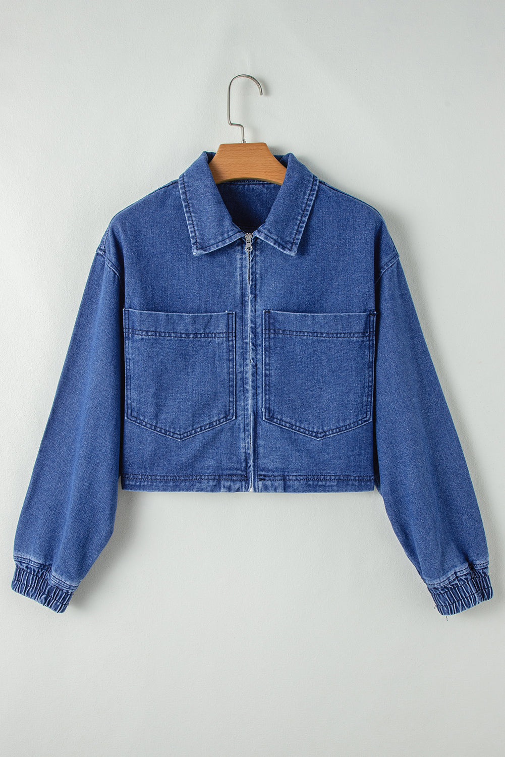 Denim Large Pockets Zip-Up Jacket