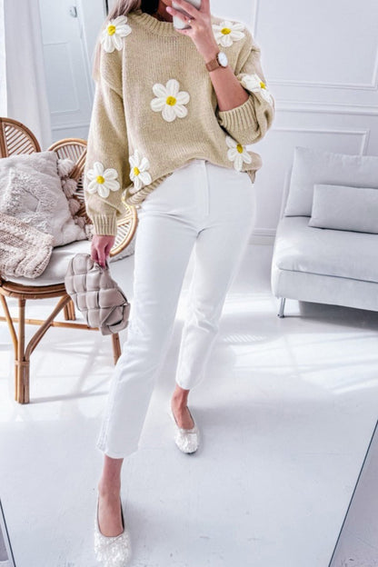 Floral Crochet Chunky Knit Sweater