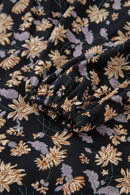 Floral Smocked V-Neck Bubble Sleeve Babydoll Dress