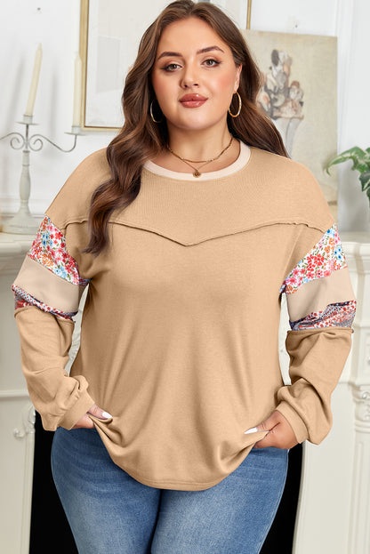 Plus Size Floral Patchwork Reverse Seam Top