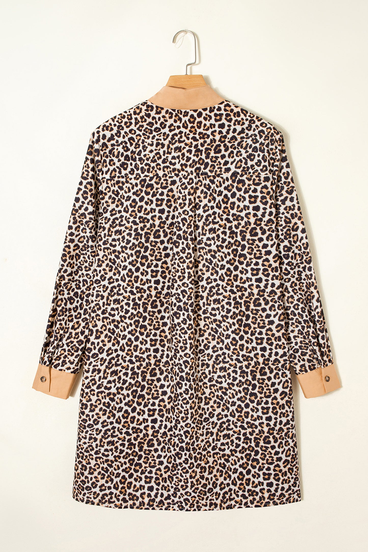 Leopard Stripe Collar Half Buttoned Flared Dress
