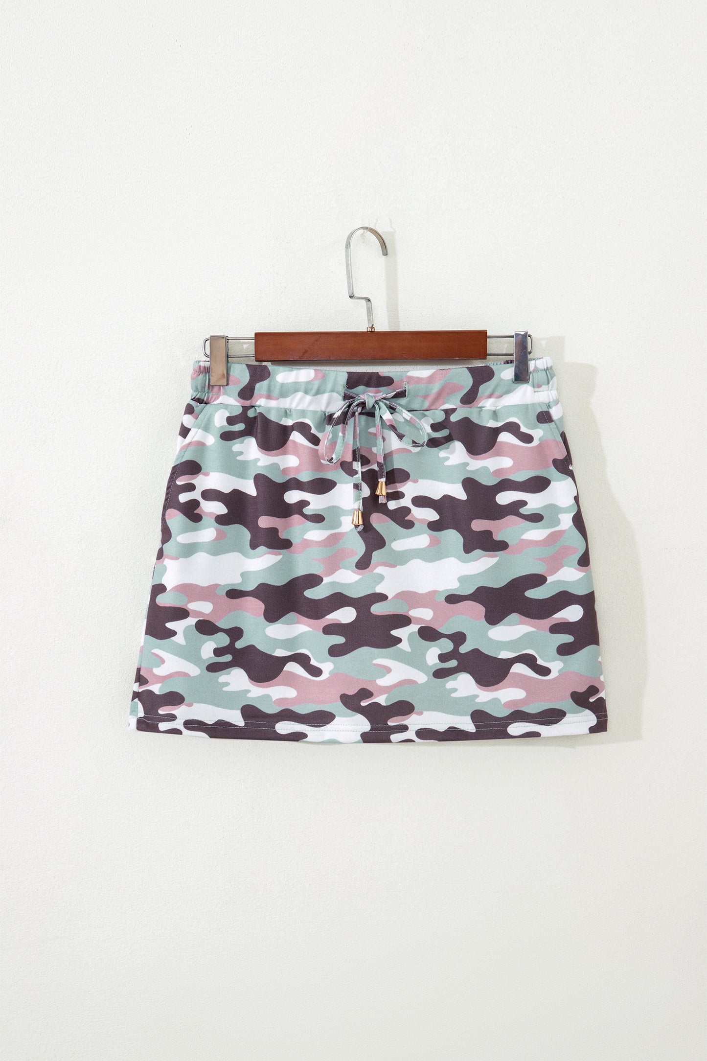 Camo Drawstring High Waist Mini Skort