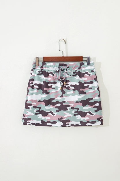 Camo Drawstring High Waist Mini Skort