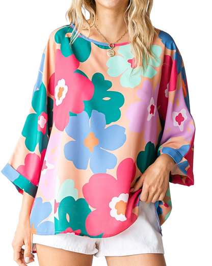 Floral 3/4 Sleeve Oversized Blouse