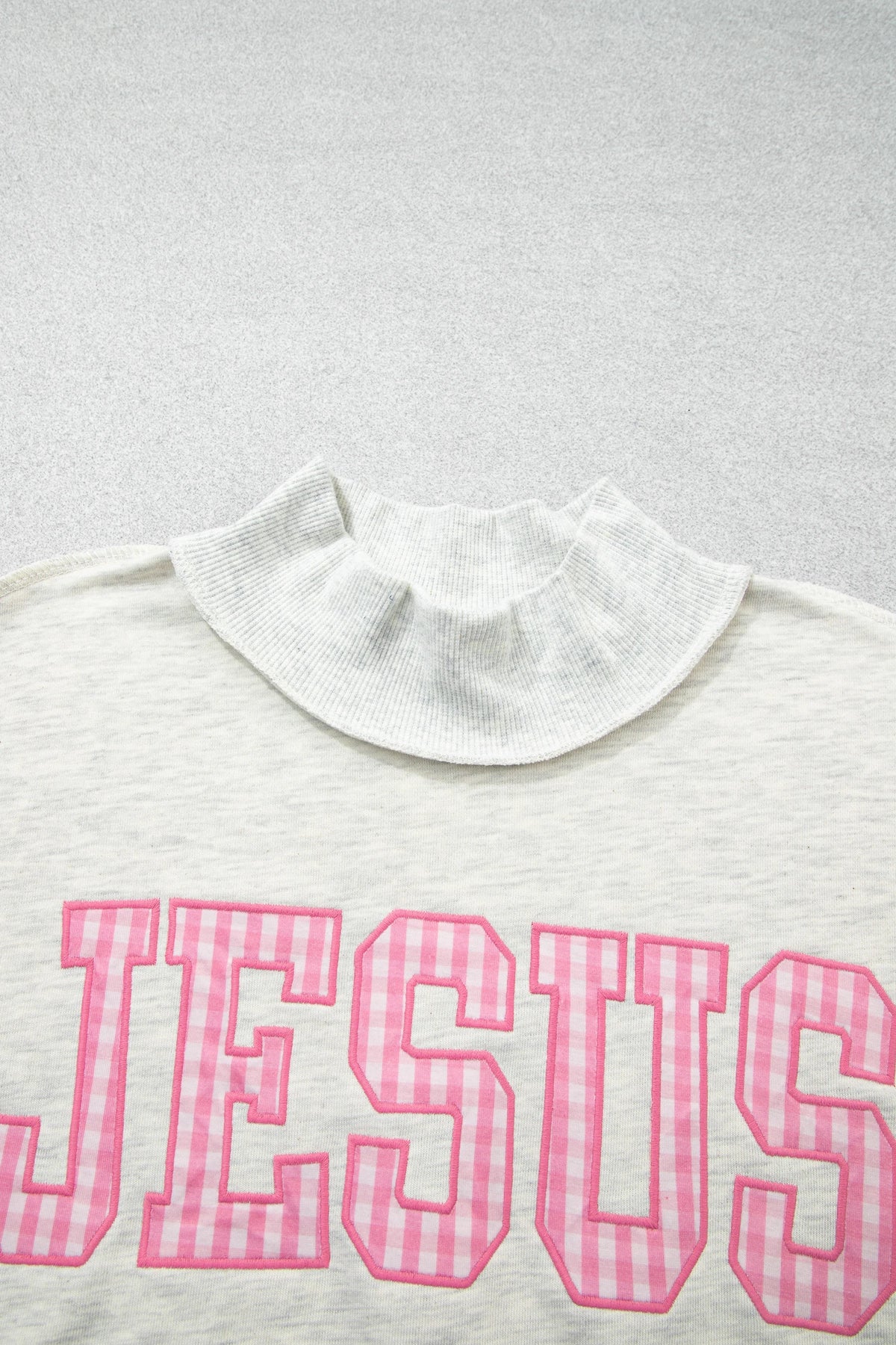 JESUS Gingham Patch Embroidered Mock Neck Sweatshirt
