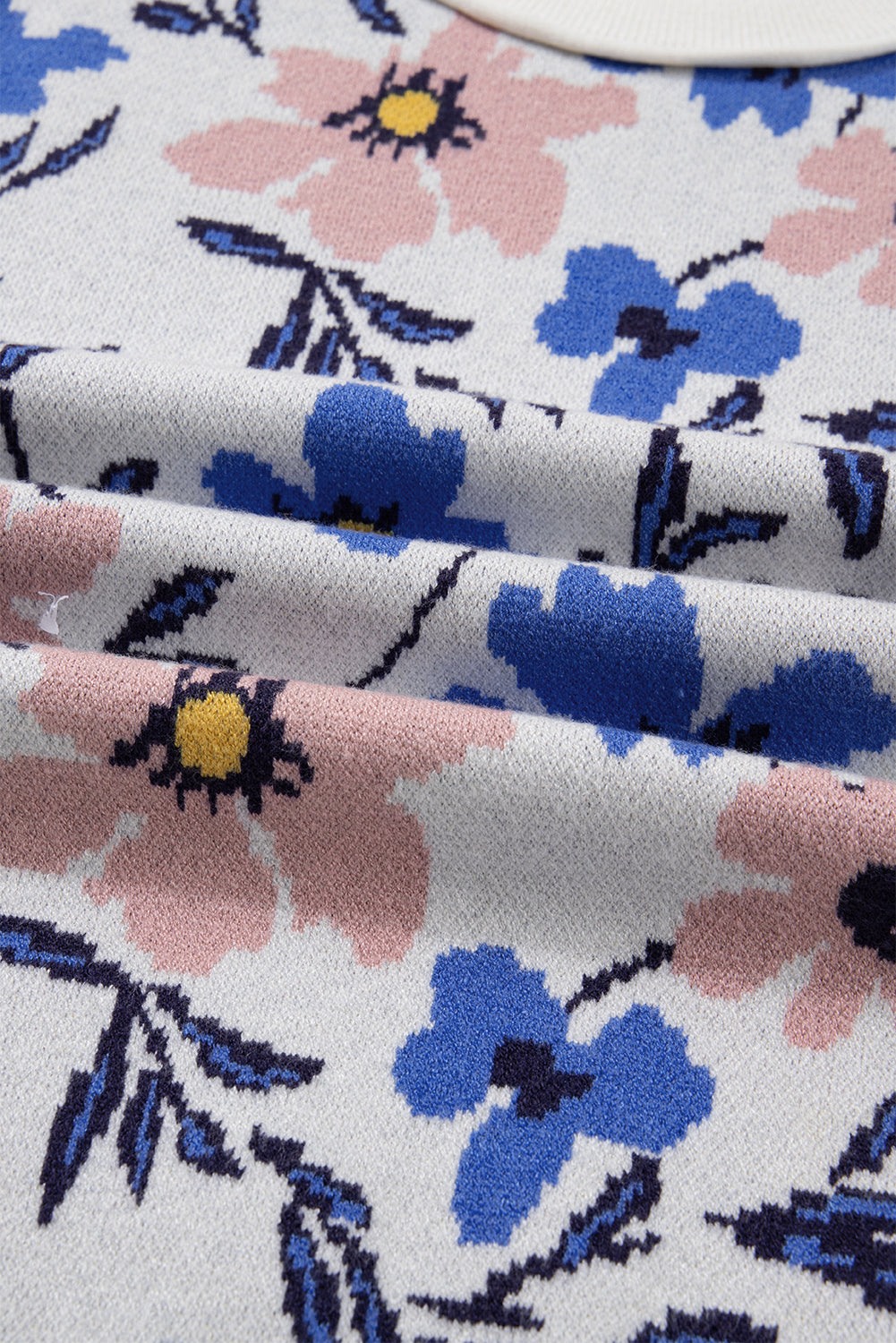 Floral Panel Colorblock Sleeve Crewneck Sweater