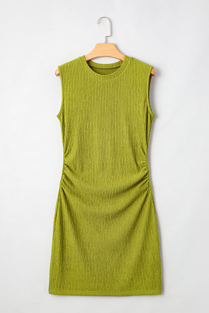 Textured Ruched Side Bodycon Tank Dress