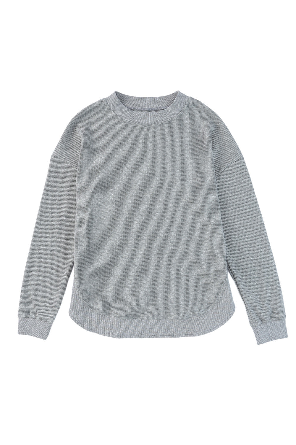 Waffle Ribbed Trim Crewneck Top