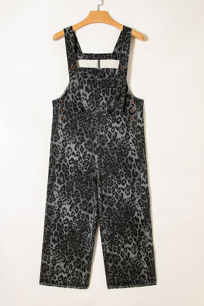 Leopard Adjustable Strap Cropped Overalls