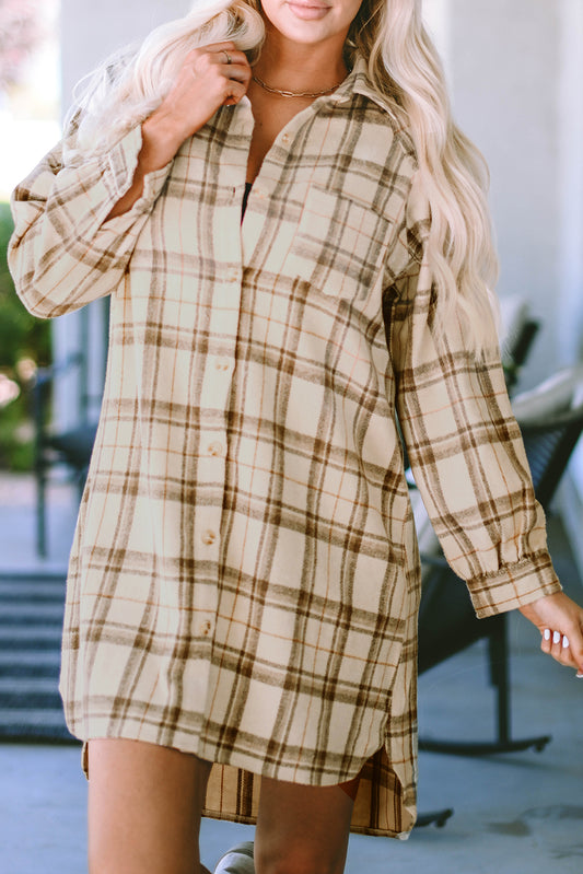 Plaid Buttoned Loose Shirt Dress