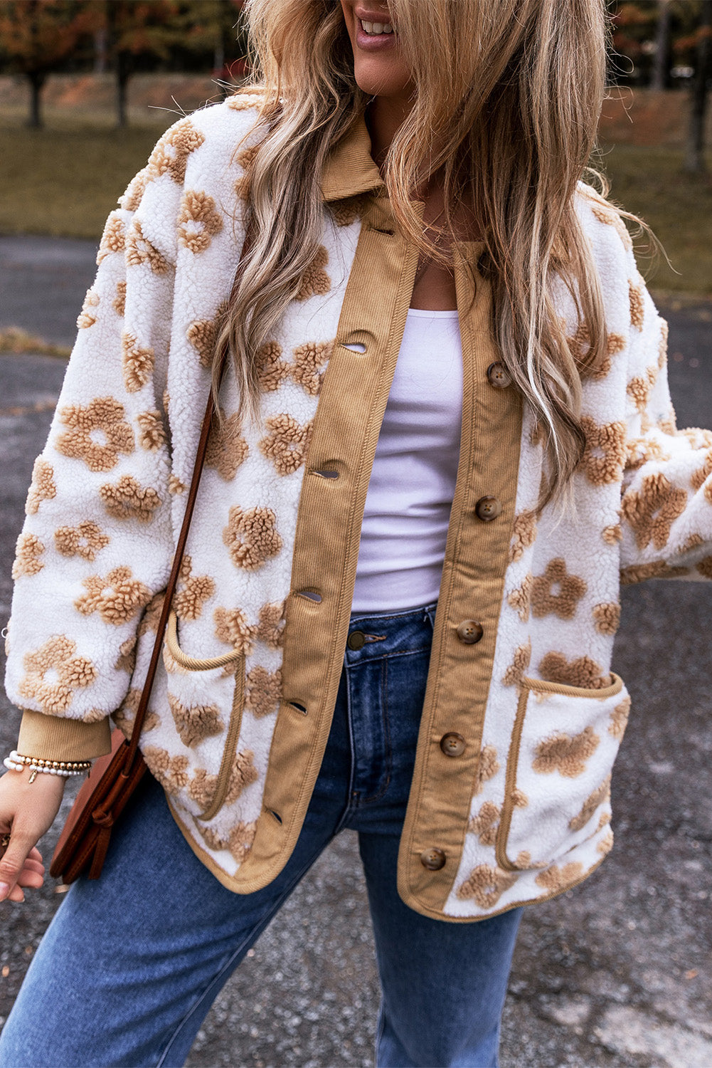 Floral Button Up Fleece Jacket