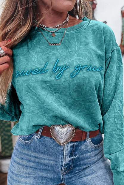 Saved by Grace Embroidered Mineral Wash Loose Sweatshirt