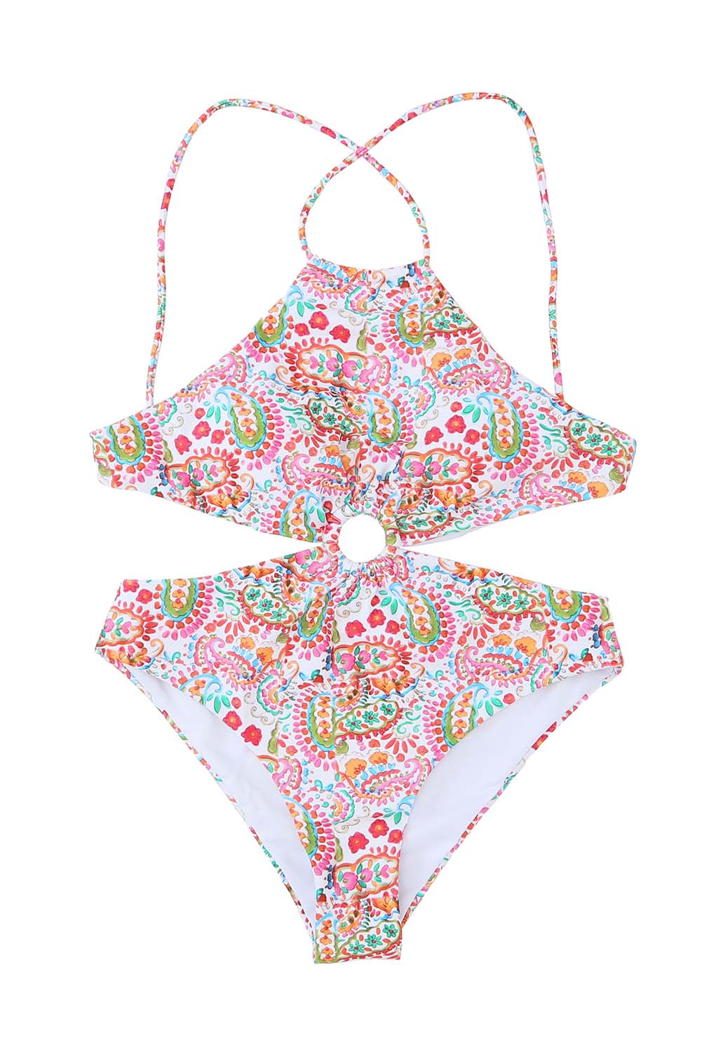 Floral O-Ring Backless Swimsuit