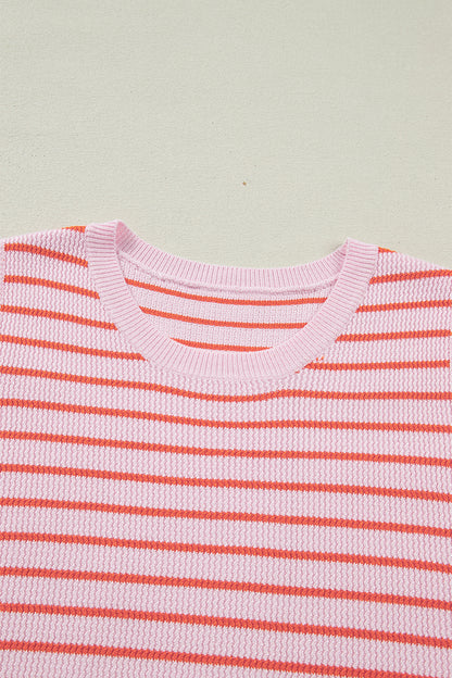 Stripe Textured Knit Sleeveless Sweater Top