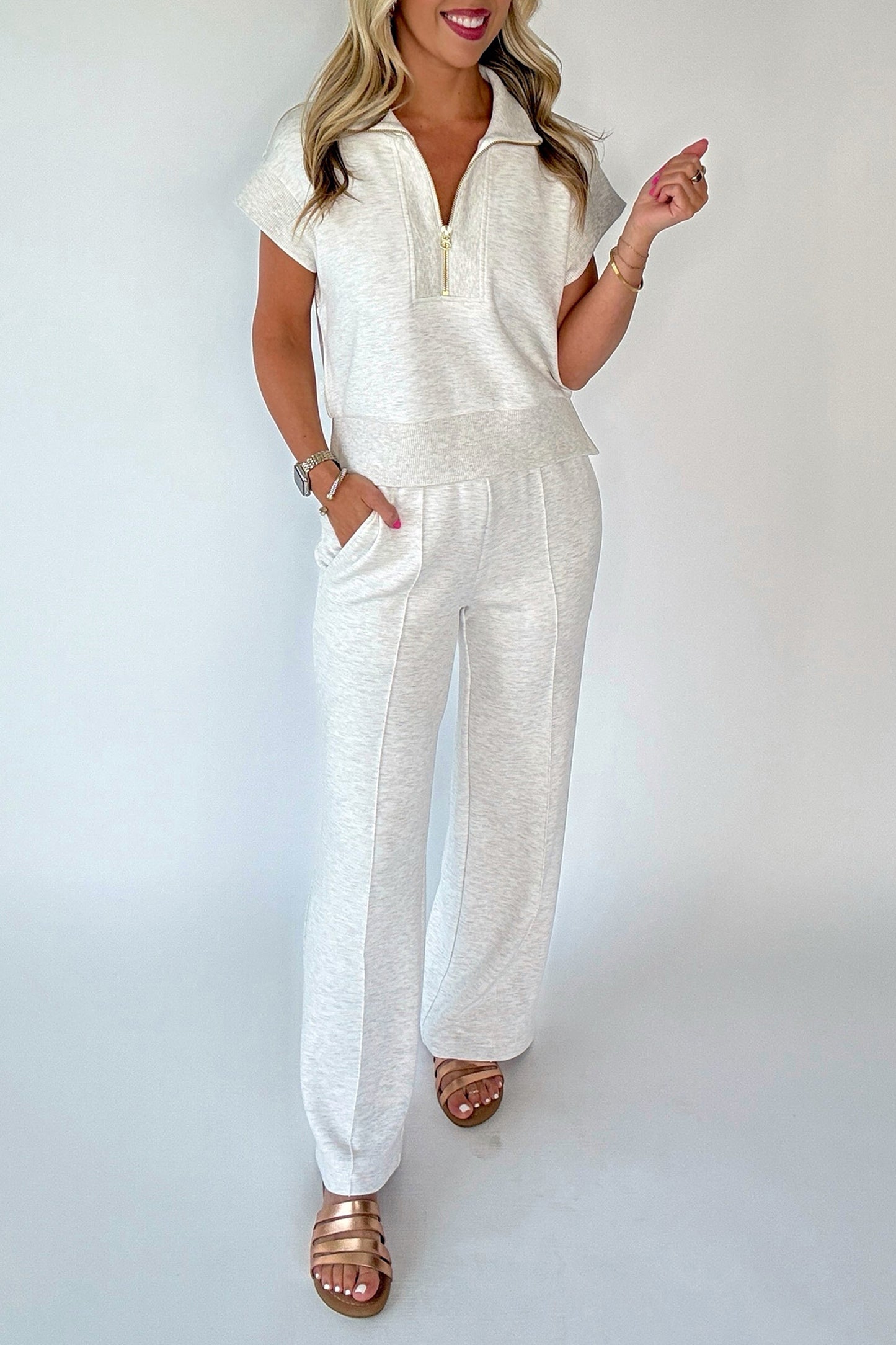 Solid Half Zip Polo Tee and Pants Set