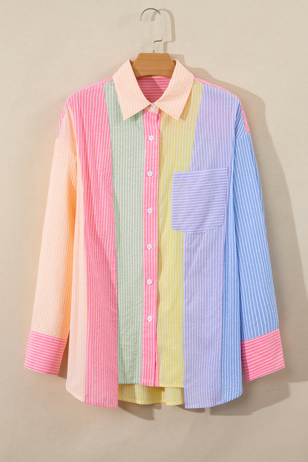 Stripe Colorblock Oversized Buttoned Shirt