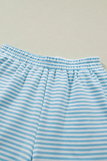 Stripe Contrast Mock Neck Tee & Shorts Set