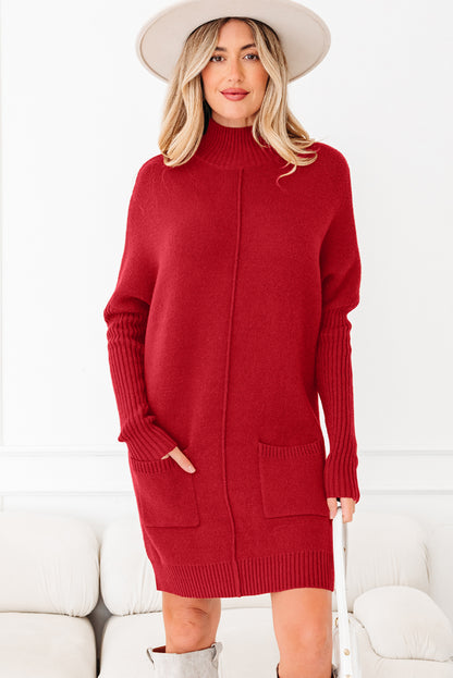 Solid Ribbed Mock Neck Sweater Dress