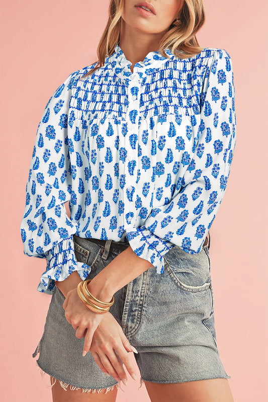 Boho Floral Lantern Sleeve Shirt