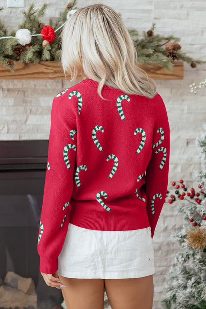 Christmas Candy Cane Drop Shoulder Sweater