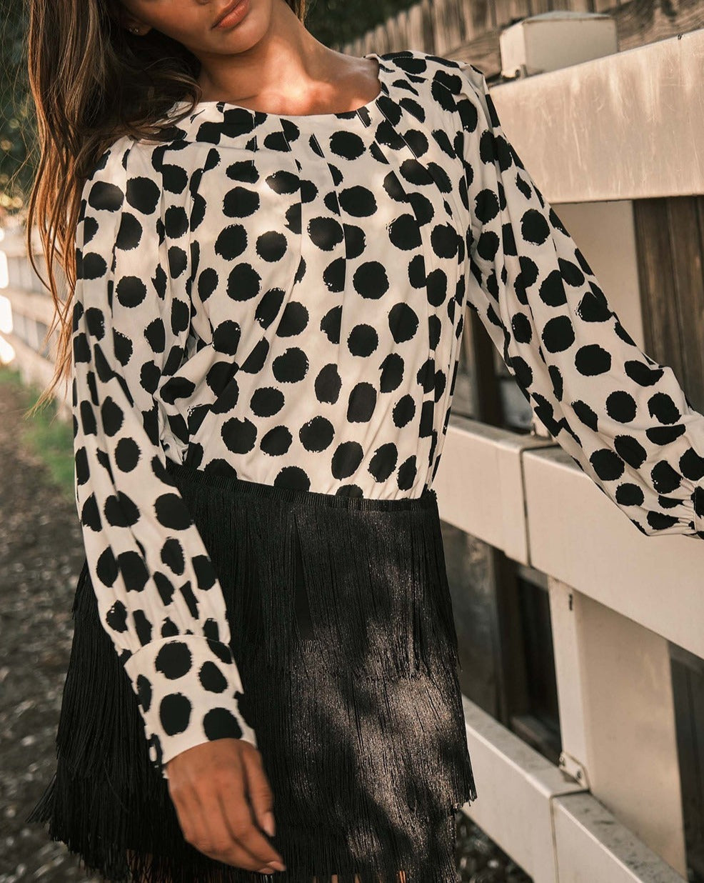 Polka Dot Buttoned Sleeve Blouse