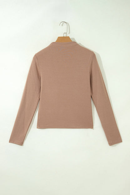 Solid Ribbed Knit Mock Neck Long Sleeve Top