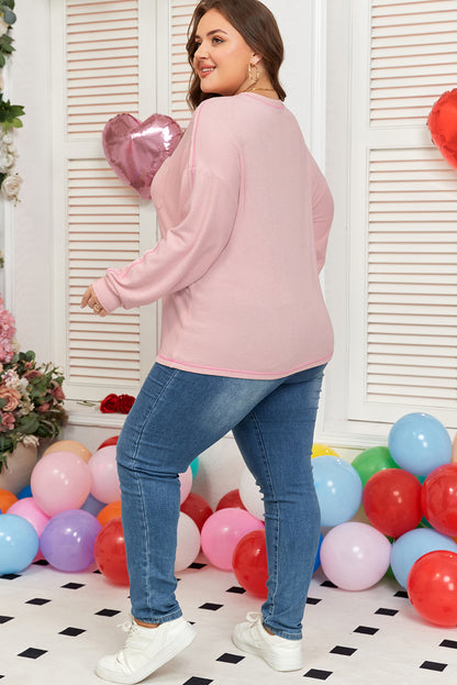 Plus Size Solid Ribbed Reverse Seam Chest Pocket Top