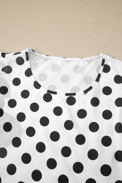 Polka Dot Ruffle Short Sleeve Blouse
