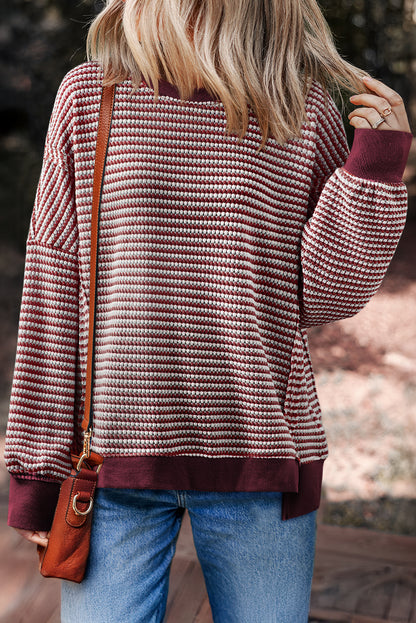 Stripe Ribbed Trim Drop Shoulder Top