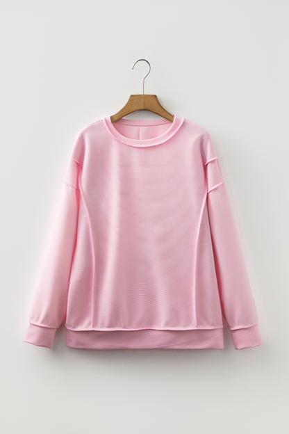 Solid Ribbed Exposed Seam Long Sleeve Top