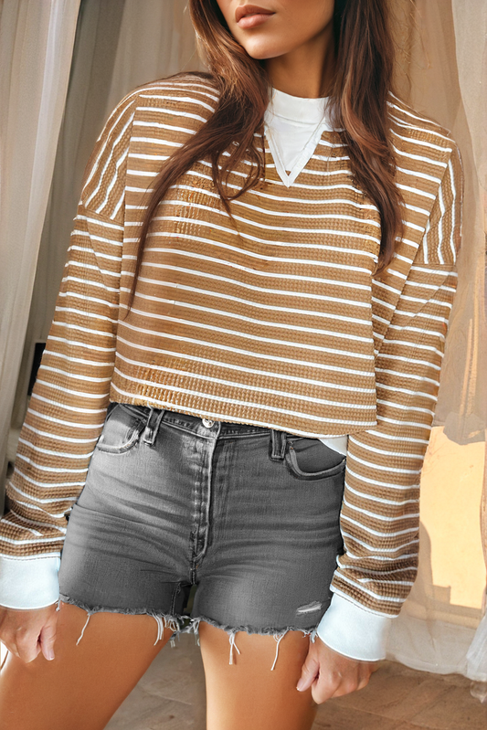 Stripe Textured Long Sleeve Top