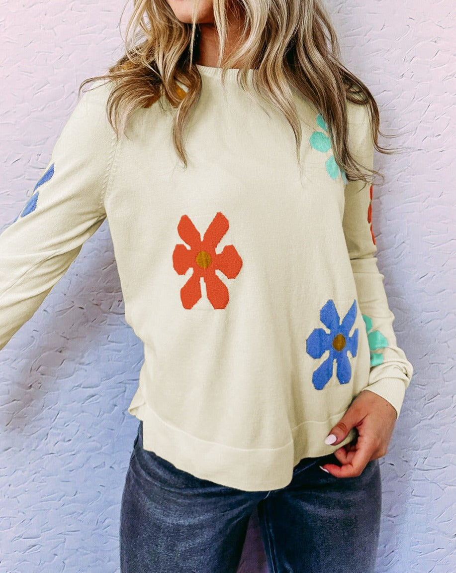 Floral Long Sleeve Pullover Sweater