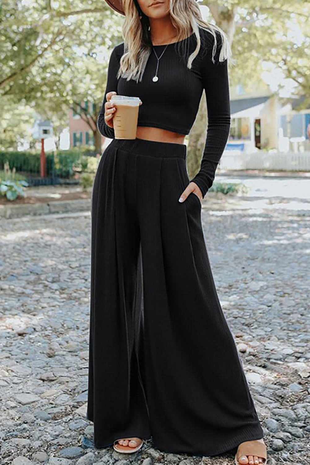 Ribbed Top and Long Pants Set