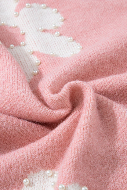 Valentine Heart and Floral Pearl Beaded Sweater