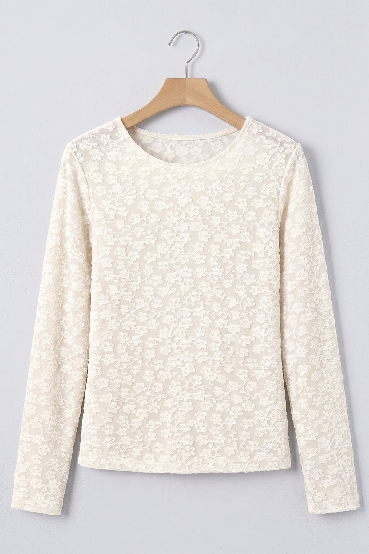 Solid Floral Textured Knit Long Sleeve Top