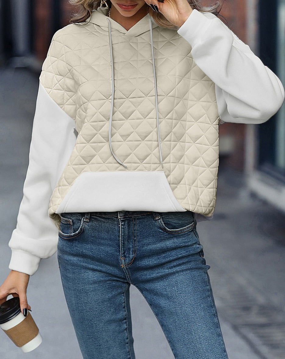 Quilted Patchwork Kangaroo Pocket Hoodie