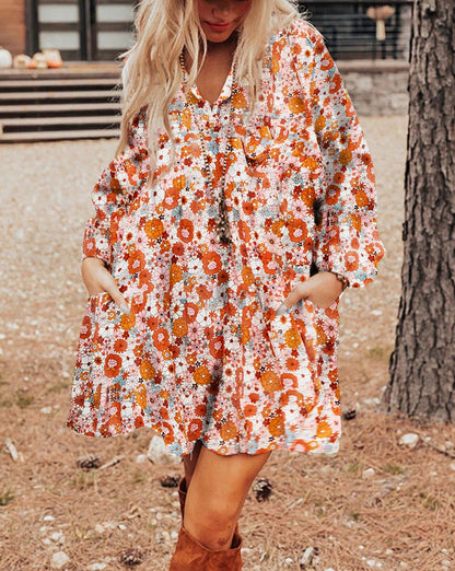 Floral Pocketed Shift Dress