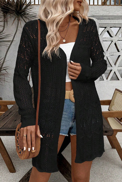 Crochet Hollowed Open Front Cardigan