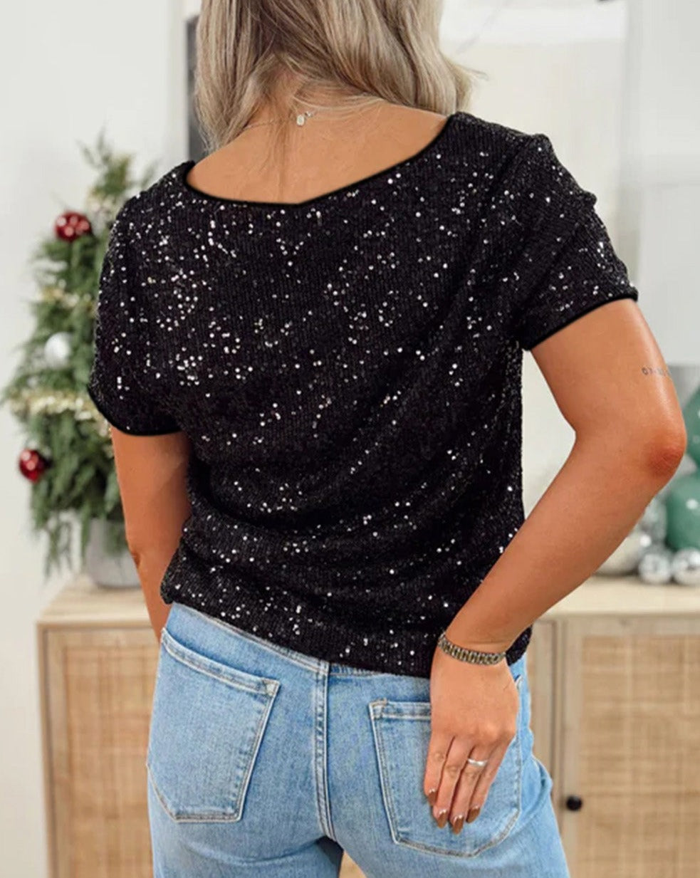 Sequin Short Sleeve Top