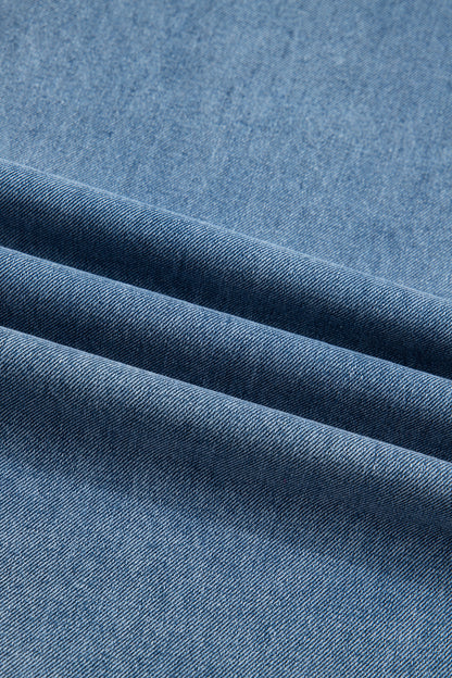 Pleated Wide Leg Pocketed Denim Jumpsuit