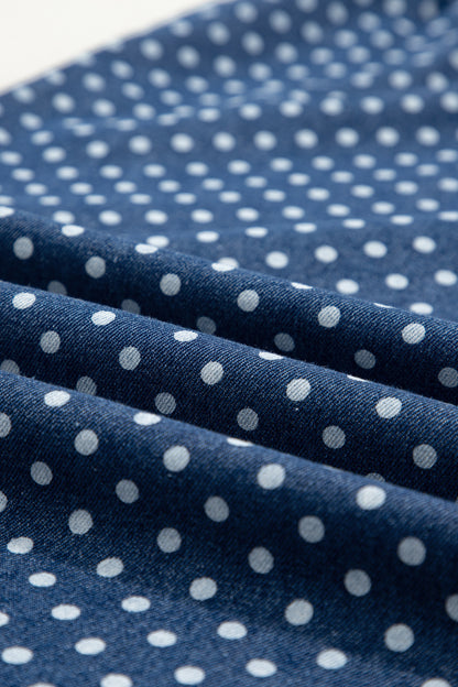 Polka Dot Button Up Pleated Wide Leg Jeans