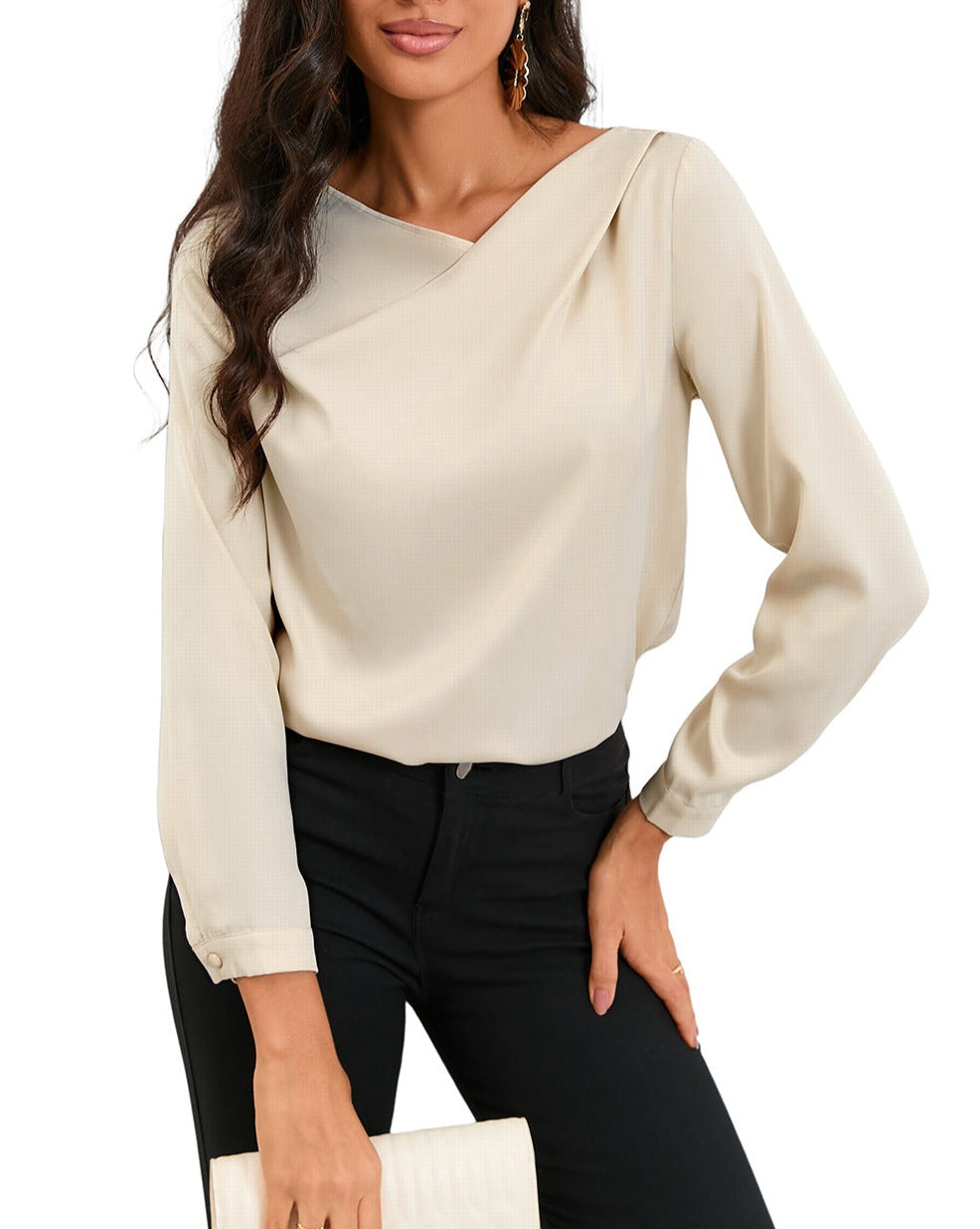 Satin Asymmetrical V-Neck Blouse