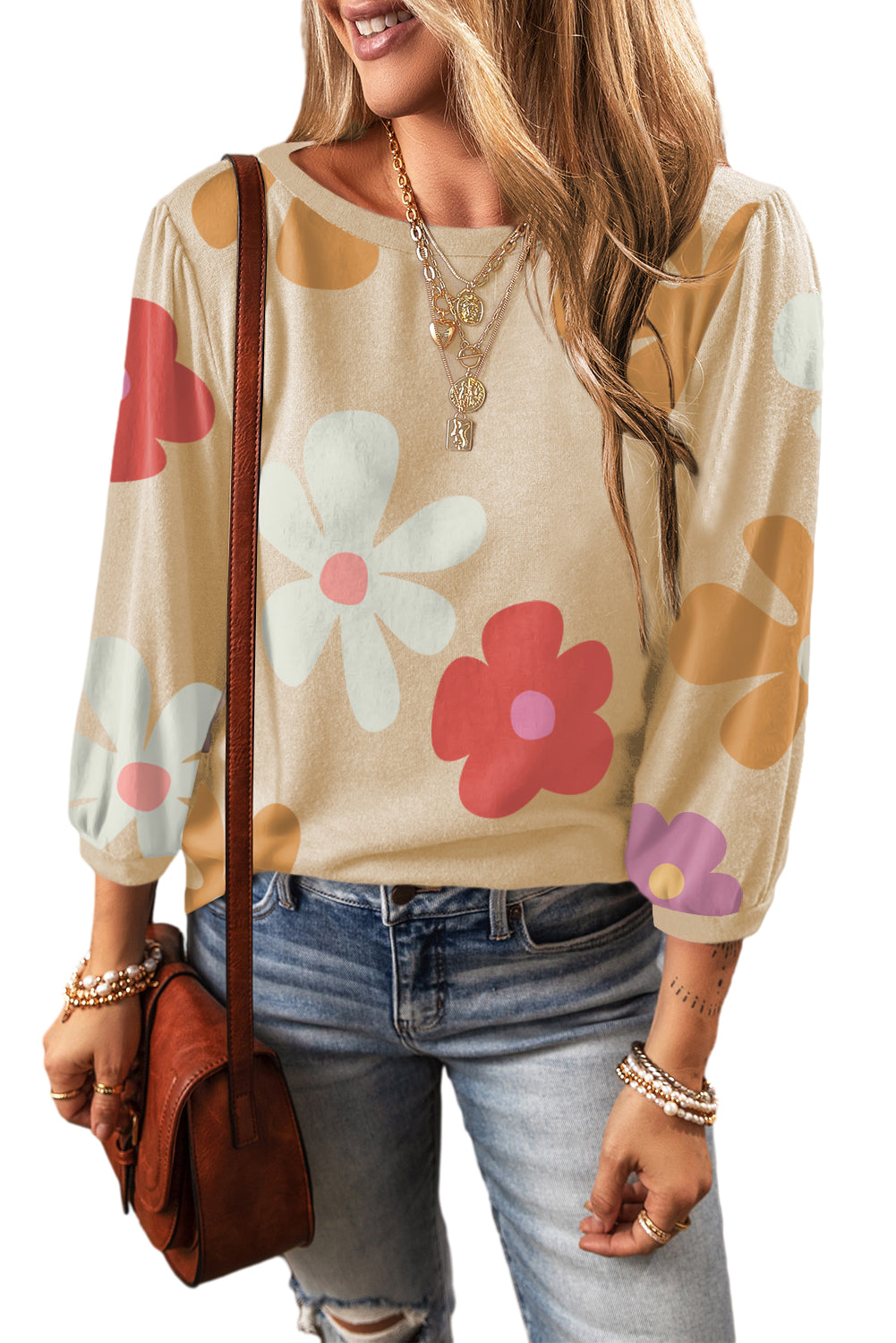 Retro Floral 3/4 Sleeve Top